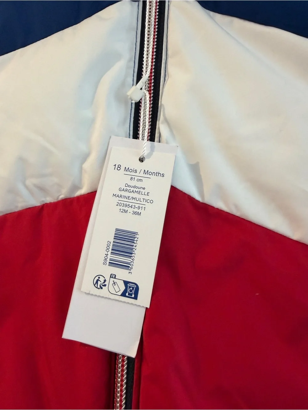 Jacadi Blue White Red Colorblock Puffer Vest